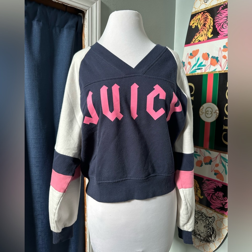Juicy by Juicy Couture Gothic Font ‘Juicy’ Varsity V-Neck Sweater Y2K Loungewear